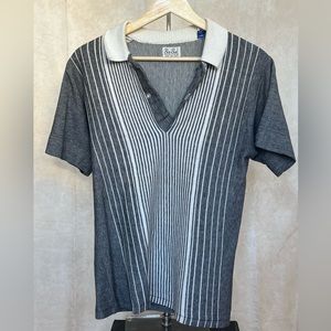 1960s Style Vintage Blue and White Striped Knit Top